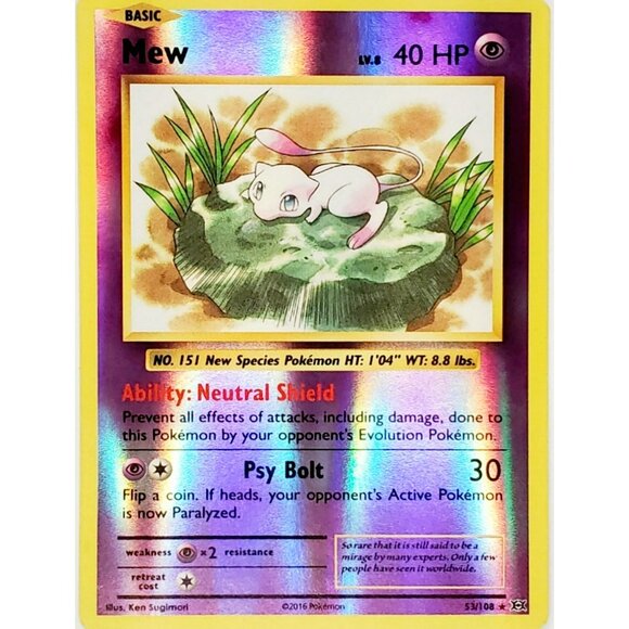 POKEMON MEW REVERSE HOLO FOIL 53/108 XY EVOLUTIONS SET, 2016, X&Y, TCG - Picture 1 of 3